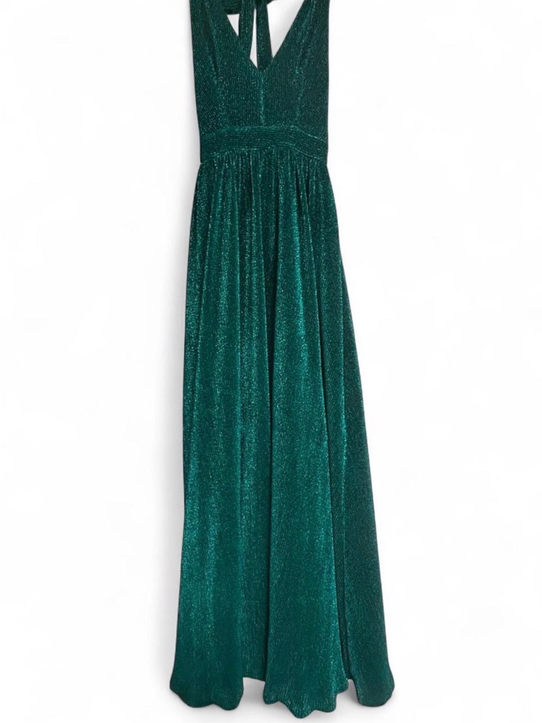 Sparkling Emerald V-Neck Prom Gown